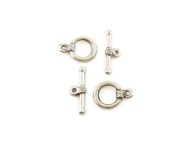 Inchizatoare tip toggle, argintiu antichizat, 15,5x11 mm + 19x6,5 mm (cod 13-120)