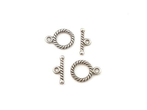 Inchizatoare tip toggle, argintiu antichizat, 15,5x11 mm + 19x6,5 mm (cod 13-122)