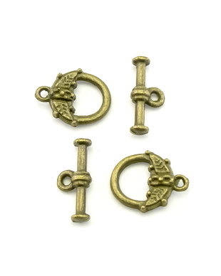 Inchizatoare tip toggle, finisaj bronz, 14x11,5 mm + 15,5x6,5 mm (cod 13-128)