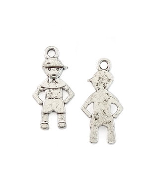 Charm baietel, finisaj argintiu antichizat, 22x10,5 mm (cod 9-249)