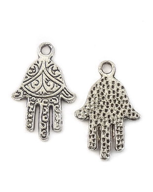 Charm Hamsa, finisaj argintiu antichizat, 22x14 mm (cod 9-254)