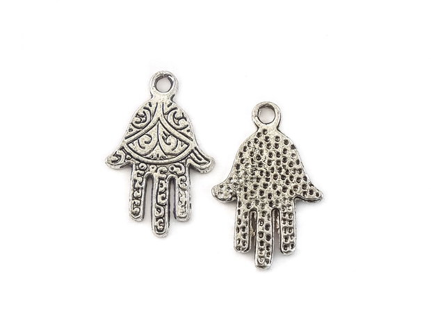 Charm Hamsa, finisaj argintiu antichizat, 22x14 mm (cod 9-254)