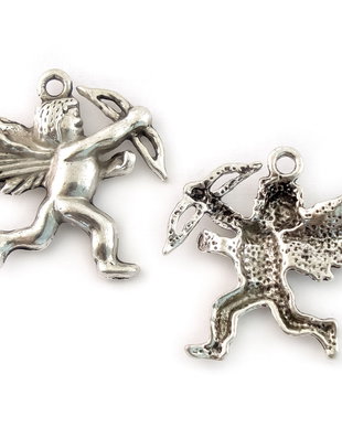 Charm Cupidon, finisaj argintiu antichizat, 26x24 mm (cod 9-257)