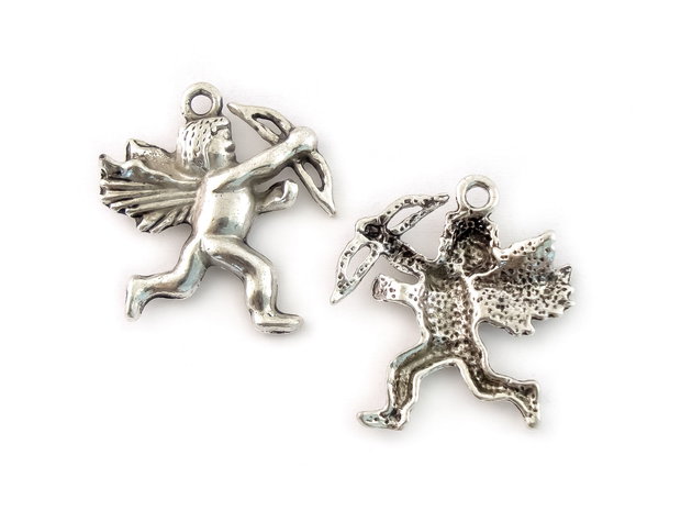 Charm Cupidon, finisaj argintiu antichizat, 26x24 mm (cod 9-257)