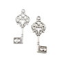 Charm cheie, finisaj argintiu antichizat, 29x12 mm (cod 9-273)