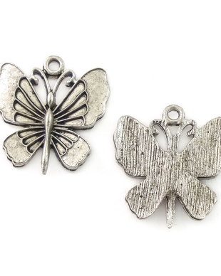 Charm fluture, finisaj argintiu antichizat, 22x20,5 mm (cod 9-275)