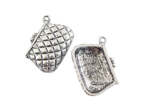 Charm poseta, finisaj argintiu antichizat, 25x19 mm (cod 9-292)