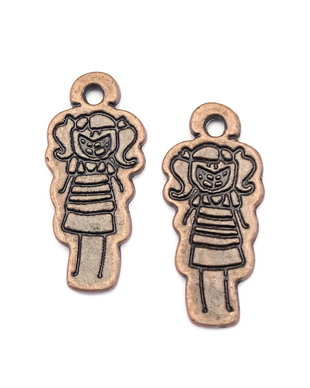Charm fetita, finisaj cupru antichizat, 30,5x13,5 mm (cod 9-318)