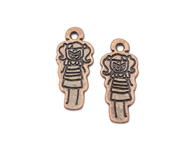 Charm fetita, finisaj cupru antichizat, 30,5x13,5 mm (cod 9-318)
