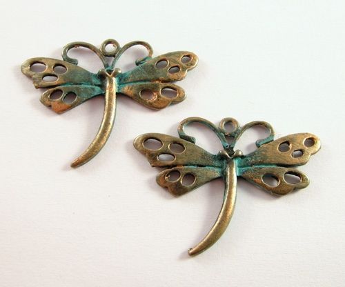 2632 - 2 buc Charms/Pandantiv libelula bronz verdigris 36x27mm