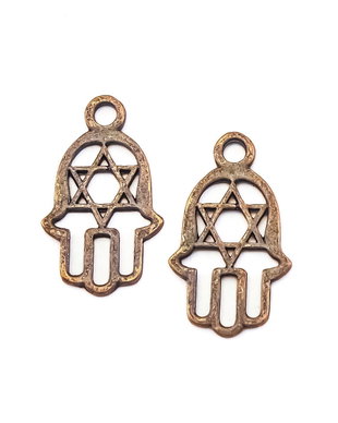 Charm Hamsa, finisaj cupru antichizat, 20,5x12 mm (cod 9-334)