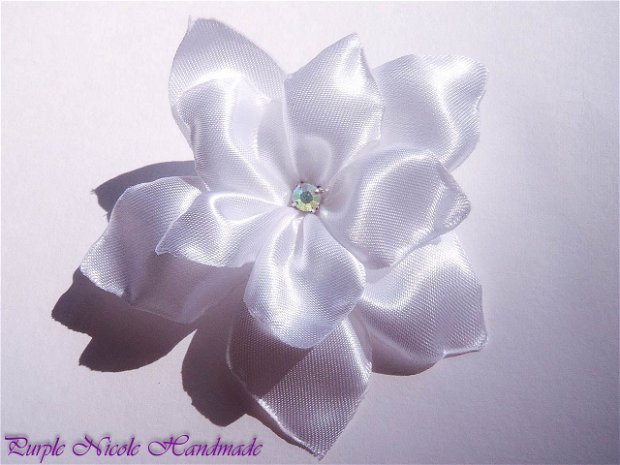 Floare par mireasa Sofia - saten alb, stras rhinestone