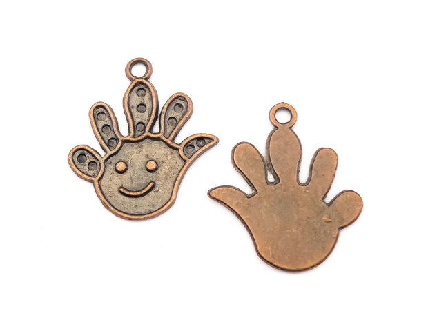 Charm palma, finisaj cupru antichizat, 27x24 mm (cod 9-352)