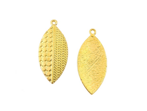 Charm frunza, finisaj auriu, 30x13 mm (cod 9-362)