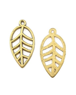 Charm frunza, finisaj auriu antichizat, 22,5x11,5 mm (cod 9-372)