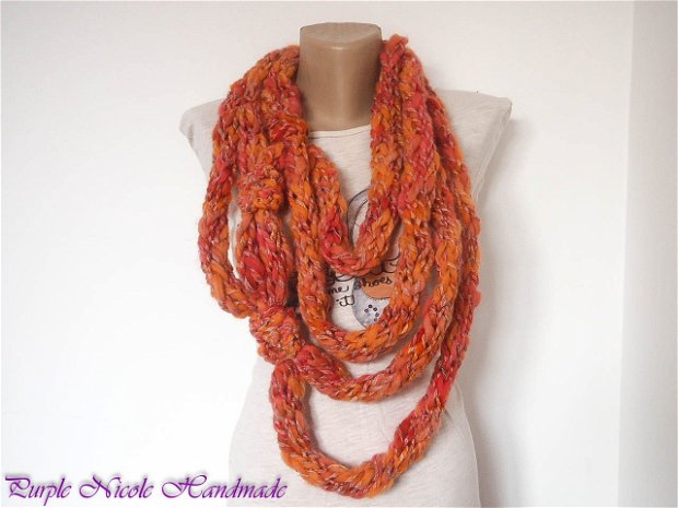 Fular circular - colier tricotat Portocale Rosii - portocaliu, rosu