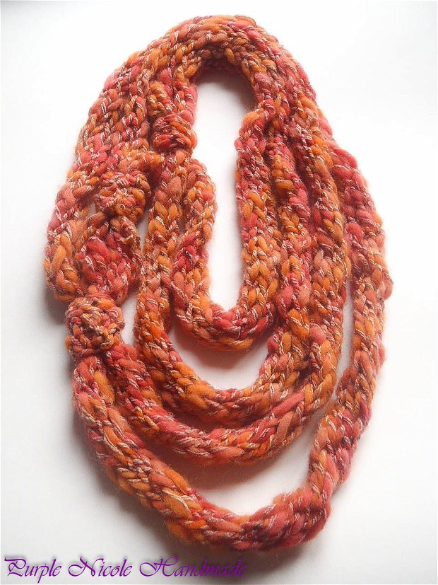 Fular circular - colier tricotat Portocale Rosii - portocaliu, rosu