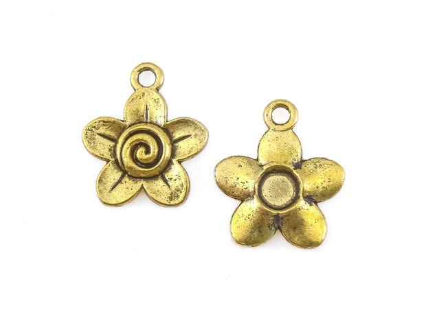 Charm floare, finisaj auriu antichizat, 22,5x19 mm (cod 9-375)