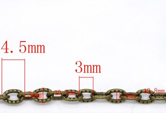 1m Lant bronz ,zale texturate deschise 4.5x3mm (bz 24 )