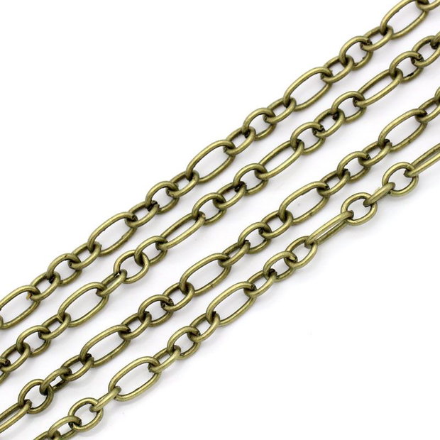 1m Lant bronz, zale ovale deschise 6.5x3.5mm	(bz 28)