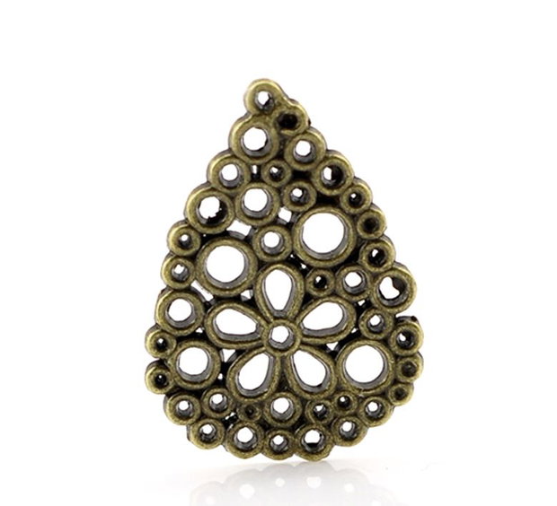 Charm / pandantiv brodat flori ,finisaj bronz 28x20mm (bz 27)