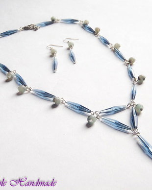Set colier cercei Octombrie- margele, pietre sesame jasper