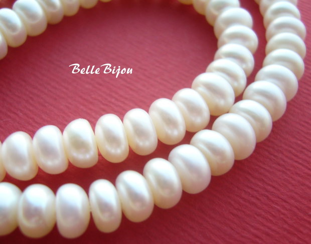 Perle de cultura albe rondele aprox 6.5x4 mm
