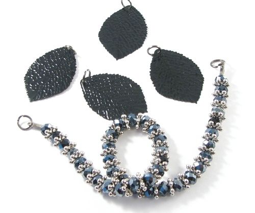 Mix Cristale sticla si frunze finisaj negru - 2825