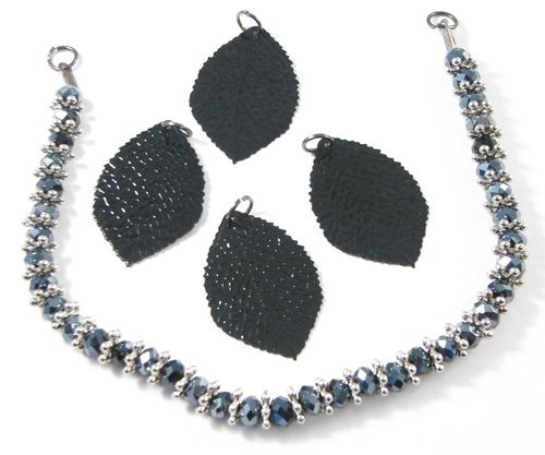 Mix Cristale sticla si frunze finisaj negru - 2825