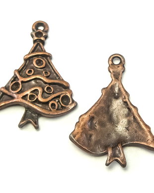 Charm brad de Craciun, finisaj cupru antichizat, 28x22 mm (cod 9-168)