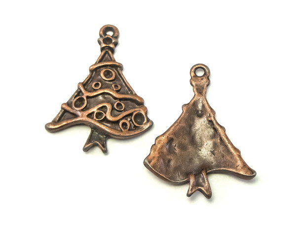 Charm brad de Craciun, finisaj cupru antichizat, 28x22 mm (cod 9-168)