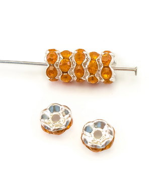 Distantier argintiu cu rhinestone ambra, 6 mm (cod 7-212)