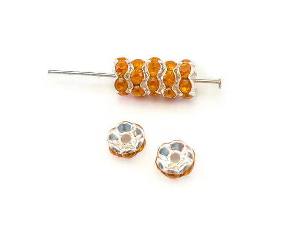 Distantier argintiu cu rhinestone ambra, 6 mm (cod 7-212)