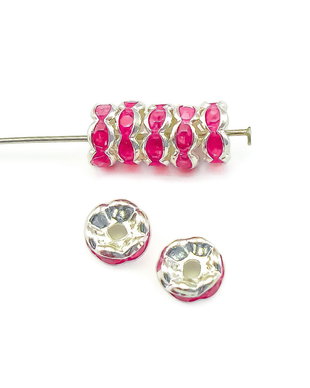 Distantier argintiu cu rhinestone roz, 6 mm (cod 7-213)