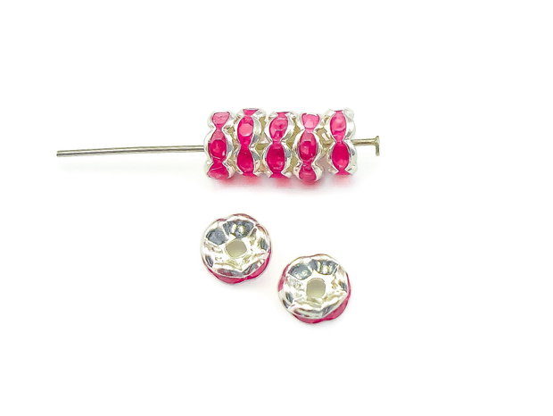 Distantier argintiu cu rhinestone roz, 6 mm (cod 7-213)
