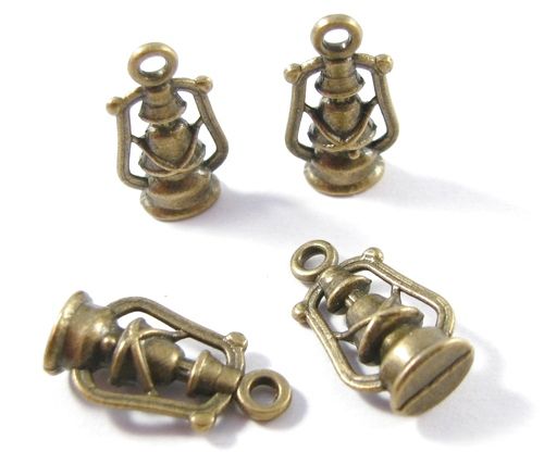 4buc Charms felinar bronz 3D - 2888