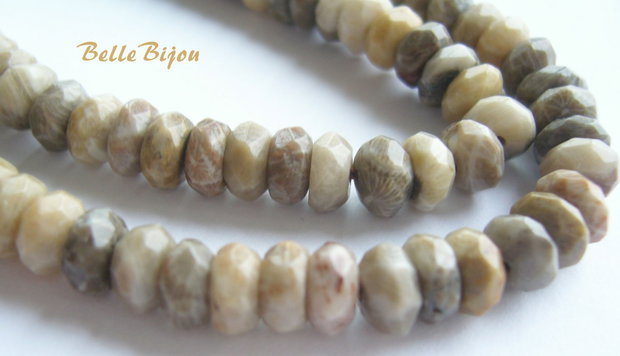 Coral fosil rondele aprox 6.5x4 mm