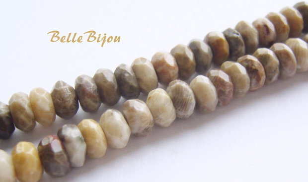 Coral fosil rondele aprox 6.5x4 mm