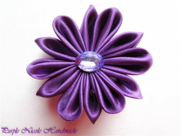 Purple Star  - floare textila kanzashi saten mov