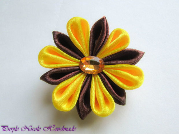 Ciocolata si Miere - floare textila kanzashi saten