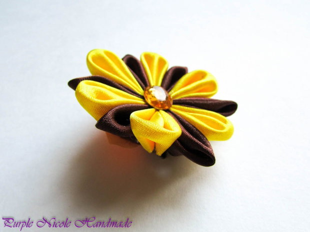 Ciocolata si Miere - floare textila kanzashi saten