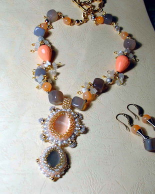 set agate Botswana, colier cu pand. + cercei