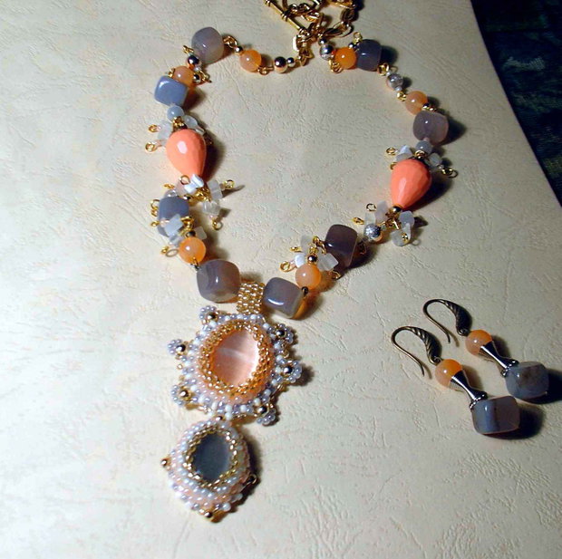 set agate Botswana, colier cu pand. + cercei /VANDUT