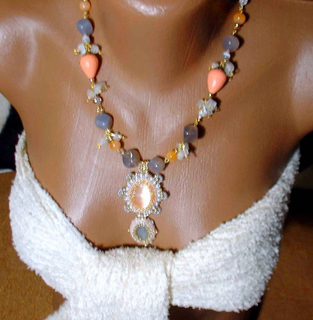 set agate Botswana, colier cu pand. + cercei /VANDUT