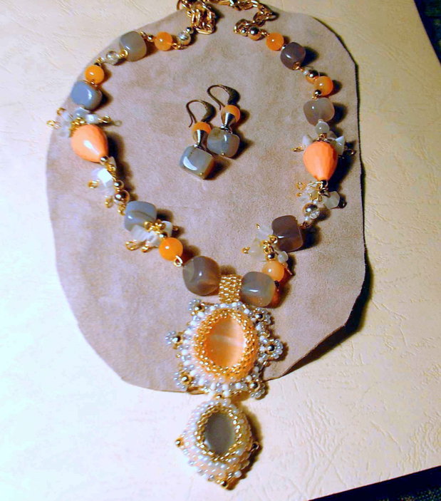 set agate Botswana, colier cu pand. + cercei /VANDUT
