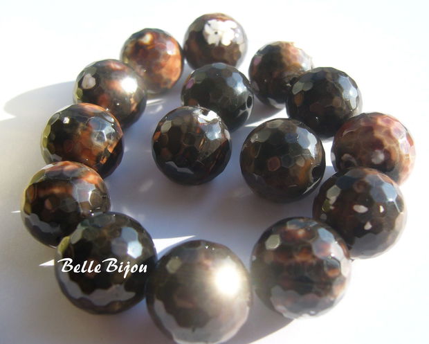 Agate fatetate 16 mm maron-negru-alb