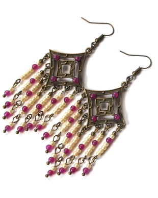 Cercei agat fuchsia  si perle sticla 994