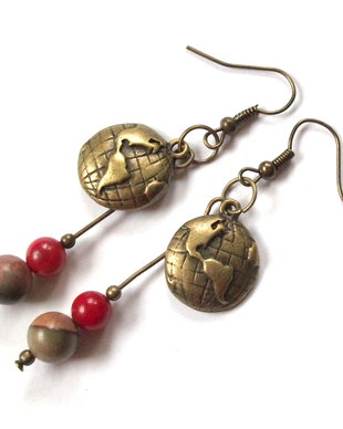Cercei coral si picture jasper  502