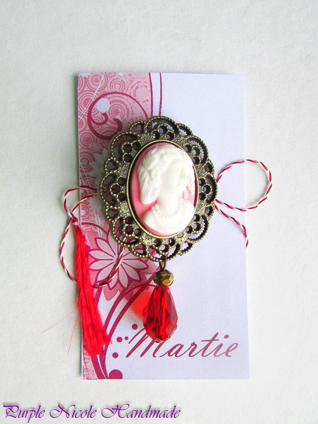 Brosa - martisor camee roz, cristale fatetate