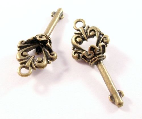 3236 - 4buc Charms, 3D, cheita bronz, 34x14x8mm